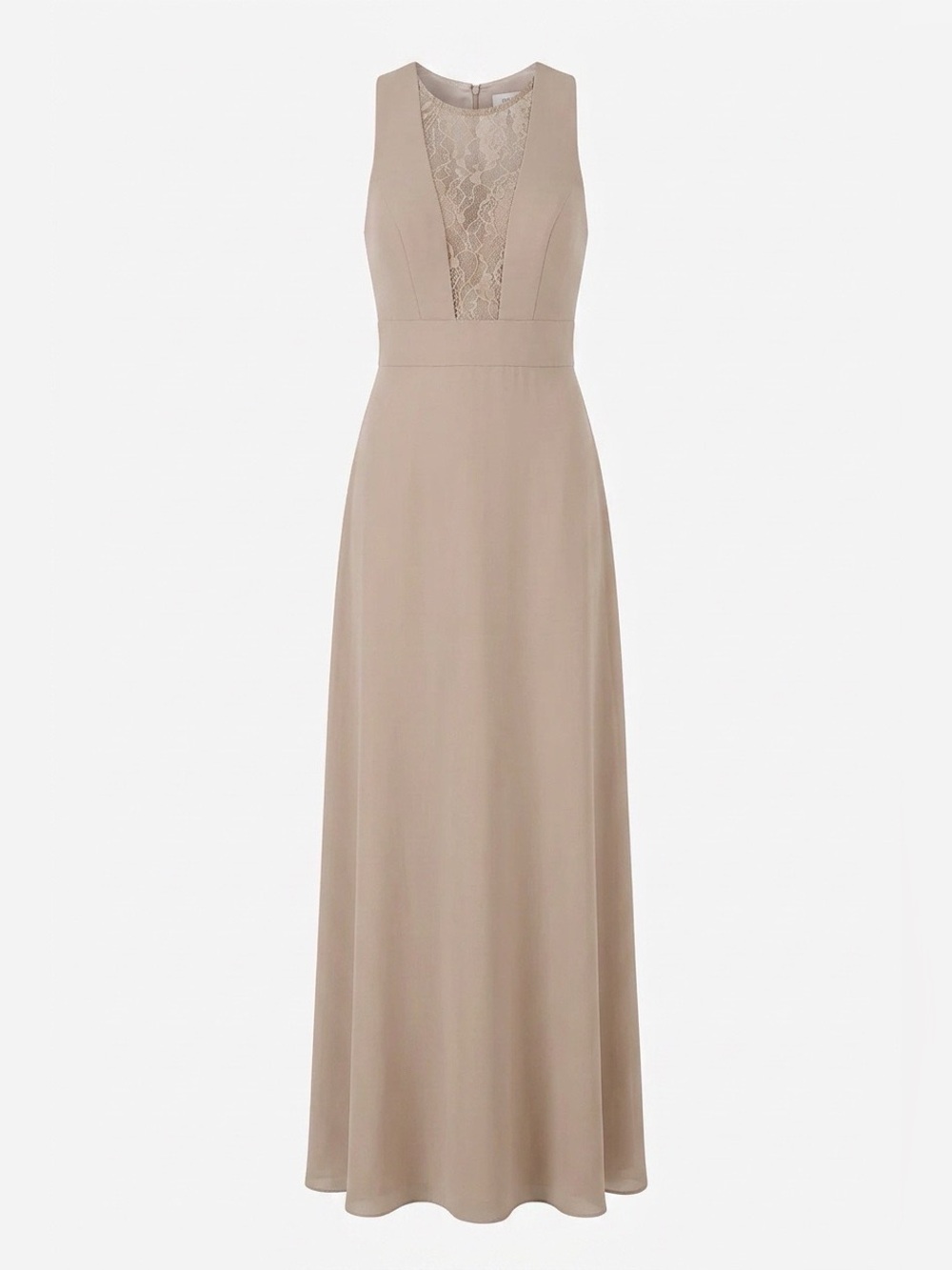Sleeveless Lace-Panel Maxi Dress in Taupe